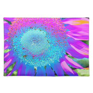 Blue pink retro funky sunflower photo placemat