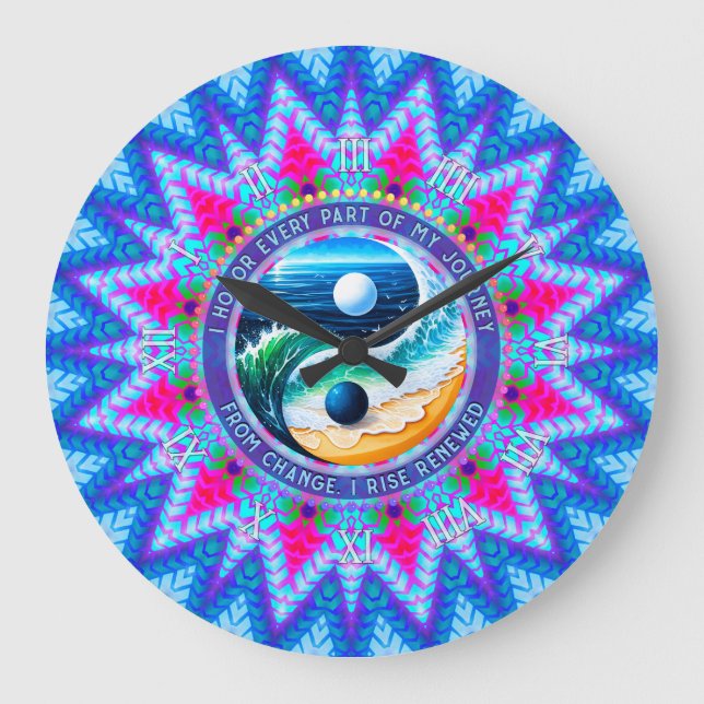 Blue Pink Rise Energy Journey Change Affirmation Large Clock (Front)