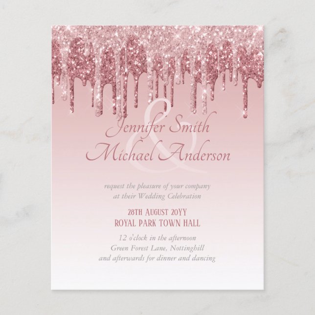 Blue Pink Rose Gold Dripping Glitter Wedding (Front)