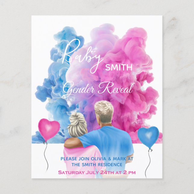 Blue pink smoke couple gender reveal invitation (Front)