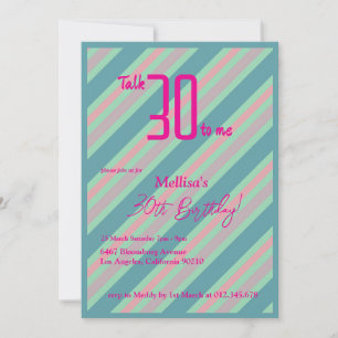 Blue Pink Striped Feminine 30th Birthday  Invitation