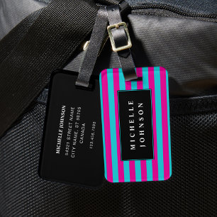 Blue Pink Striped Luggage Tag