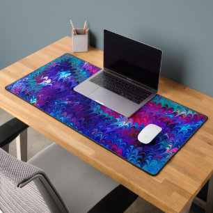 Blue Pink Teal Abstract Marbling Ebru Art Desk Mat