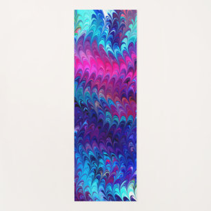 Blue Pink Teal Abstract Marbling Ebru Art Yoga Mat