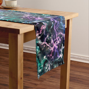 Blue Pink Teal Cosmic Abstract Glow Fluid Nebula  Short Table Runner