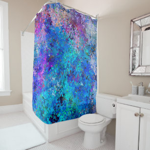 Blue Pink Teal Drops Abstraction Shower Curtain