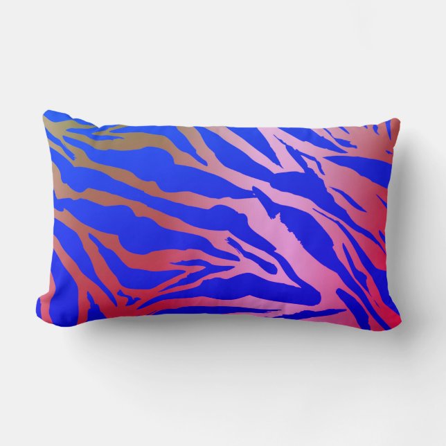 Blue & Pink Tiger Print Lumbar Throw Pillow (Front)