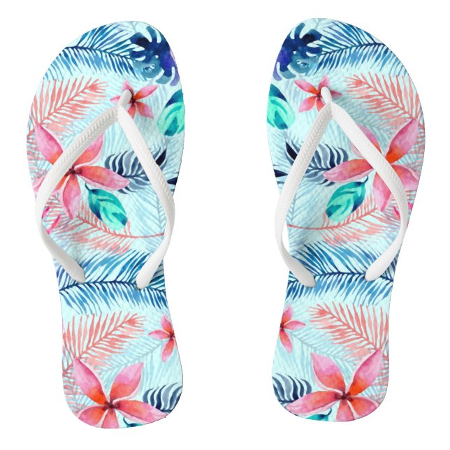 Blue Pink Tropical Pattern Jandals (Footbed)