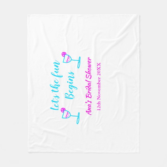 Blue pink vine glass bridal shower let's fun begin fleece blanket (Front)