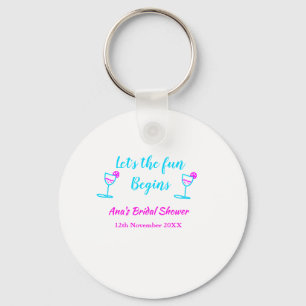 Blue pink vine glass bridal shower let's fun begin key ring