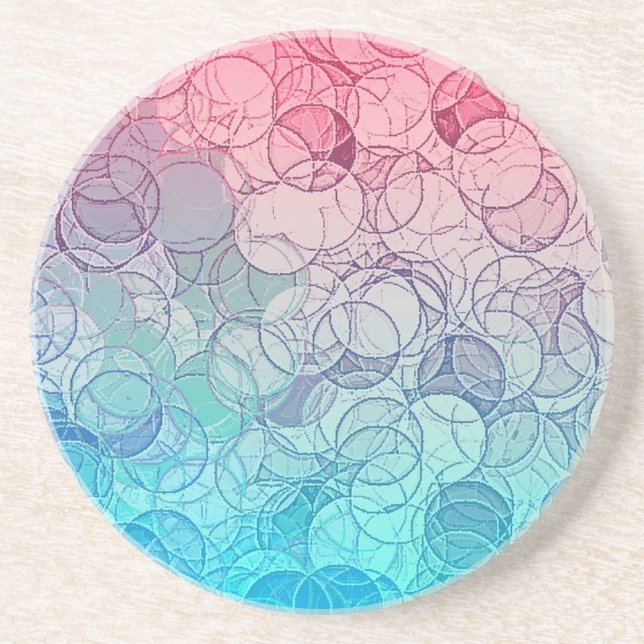 Blue Pink Vintage Abstract Geometric Pattern Coaster (Front)