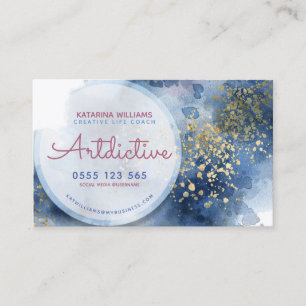 Blue Pink Watercolor Creative Coach Entrepreneurs Business Card
