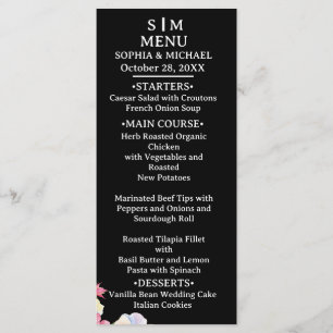 Blue Pink Watercolor Flowers QR Code Wedding Menu