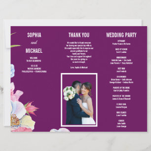 Blue Pink Watercolor Flowers Wedding Program Flyer