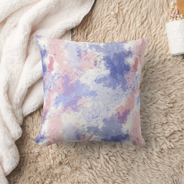 Blue Pink Watercolor Modern Abstract Cushion (Blanket)