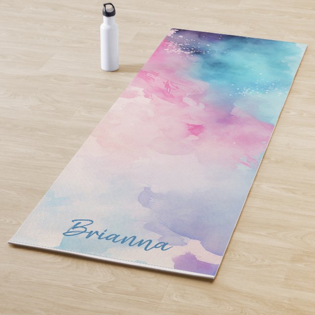 Blue & Pink Watercolor Personalised  Yoga Mat (In Situ)