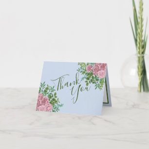 Blue & Pink Wedding Pastel Floral Spring Thank You Card