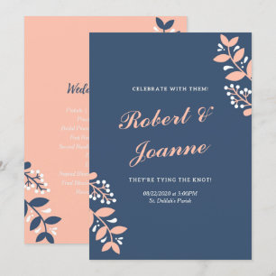 Blue Pink Wedding Program Invitation