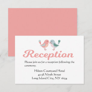 Blue & Pink Wedding Reception Kissing Lovebirds Invitation