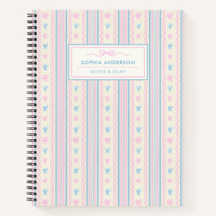  Blue & Pink Whimsical Hand Drawn Bows Custom  Notebook