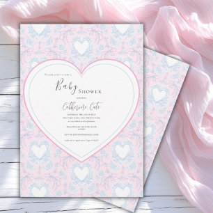 Blue Pink Whimsical Heart Baby Shower Invitation