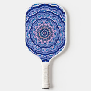 Blue Pink White Agate Boho Mandala Pickleball Paddle