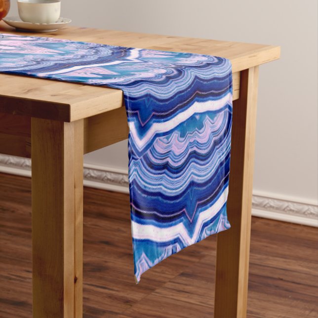 Blue Pink White Agate Boho Mandala Short Table Runner (In Situ)