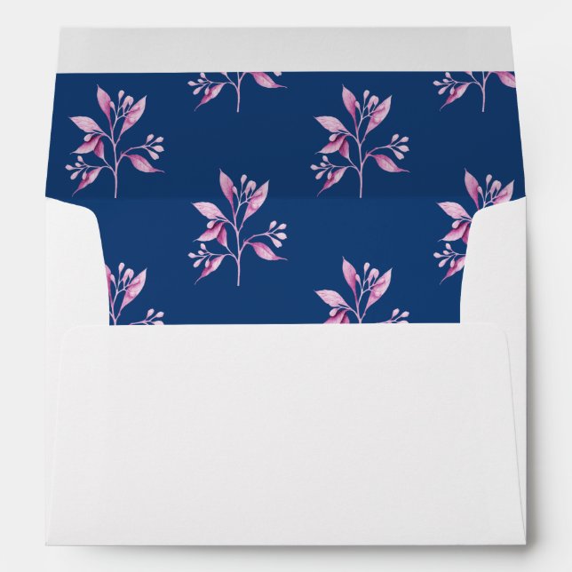 Blue pink white botanical florals wedding envelope (Back (Bottom))