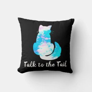 Blue Pink White Cat Abstract Talk to the Tail Cushion