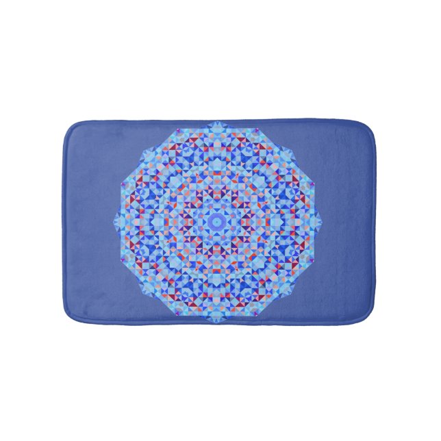 Blue Pink & White Geometric Pattern Bath Mat (Front)
