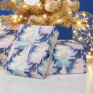 Blue Pink White Gold Trees Modern Christmas Wrapping Paper