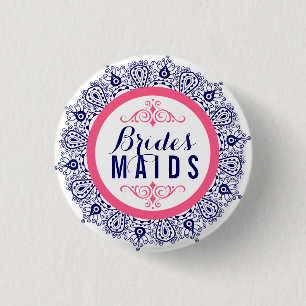 Blue Pink & White Lace Brides-maids Button 2a
