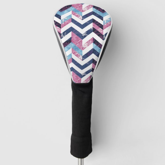 Blue Pink White Marble Chevron Golf Head Cover (Front)