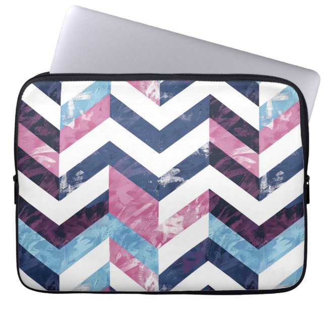 Blue Pink White Marble Chevron Laptop Sleeve (Front)