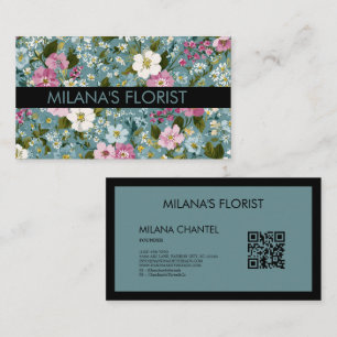 Blue Pink White Modern Trendy Flower Florist  Business Card