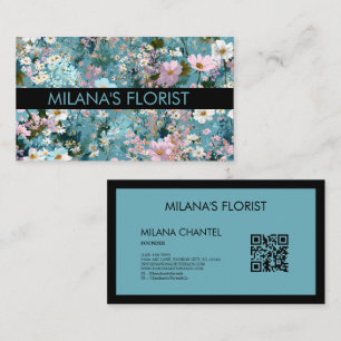 Blue Pink White Modern Trendy Flower Florist  Business Card