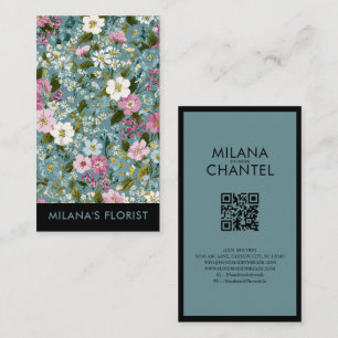 Blue Pink White Modern Trendy Flower Florist Business Card