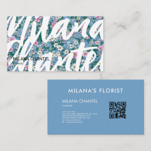 Blue Pink White Modern Trendy Flower Florist Business Card