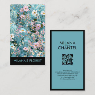 Blue Pink White Modern Trendy Flower Florist Business Card