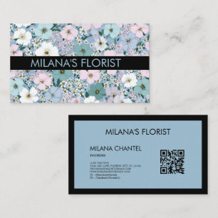 Blue Pink White Modern Trendy Flower Florist  Business Card