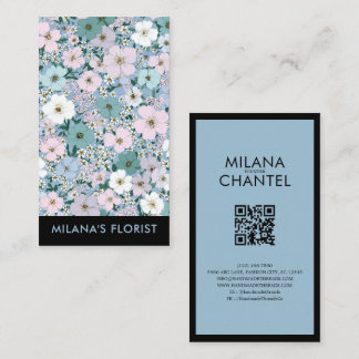 Blue Pink White Modern Trendy Flower Florist Business Card