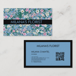 Blue Pink White Modern Trendy Flower Florist  Business Card