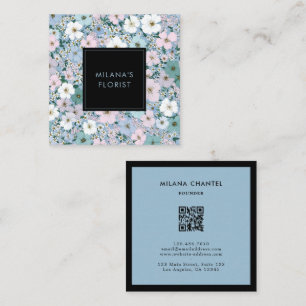 Blue Pink White Modern Trendy Flower Florist Square Business Card