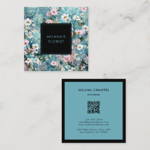 Blue Pink White Modern Trendy Flower Florist Square Business Card