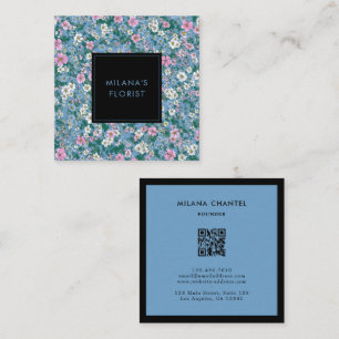 Blue Pink White Modern Trendy Flower Florist Square Business Card
