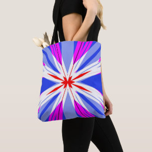 Blue Pink White Red Starburst Grocery Shopping Tote Bag