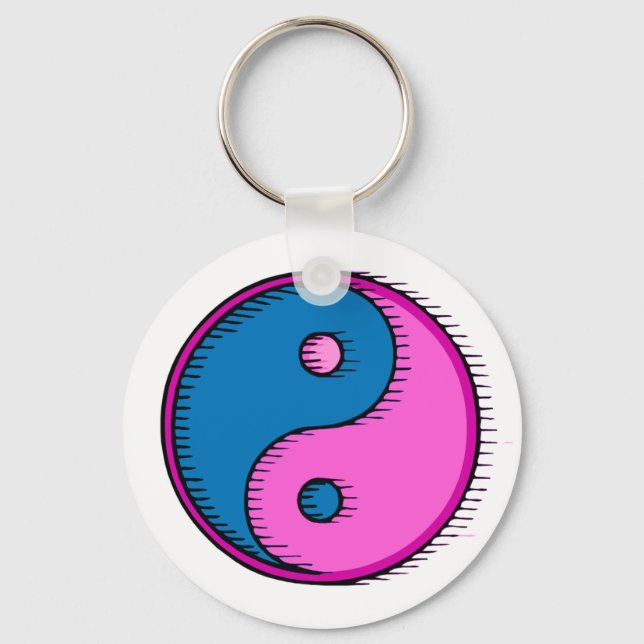 Blue Pink Windblown Yin Yang Key Ring (Front)