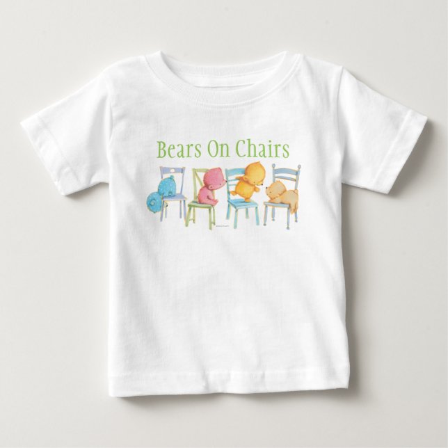 Blue, Pink, Yellow, and Brown Bears Play Baby T-Shirt (Front)
