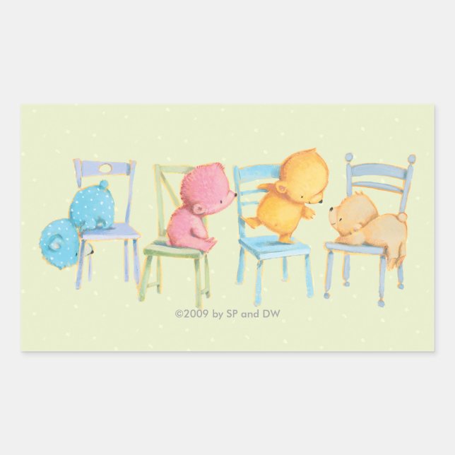 Blue, Pink, Yellow, and Brown Bears Play Rectangular Sticker (Front)