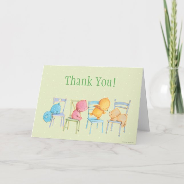 Blue, Pink, Yellow, and Brown Bears Play Thank You Card (Front)
